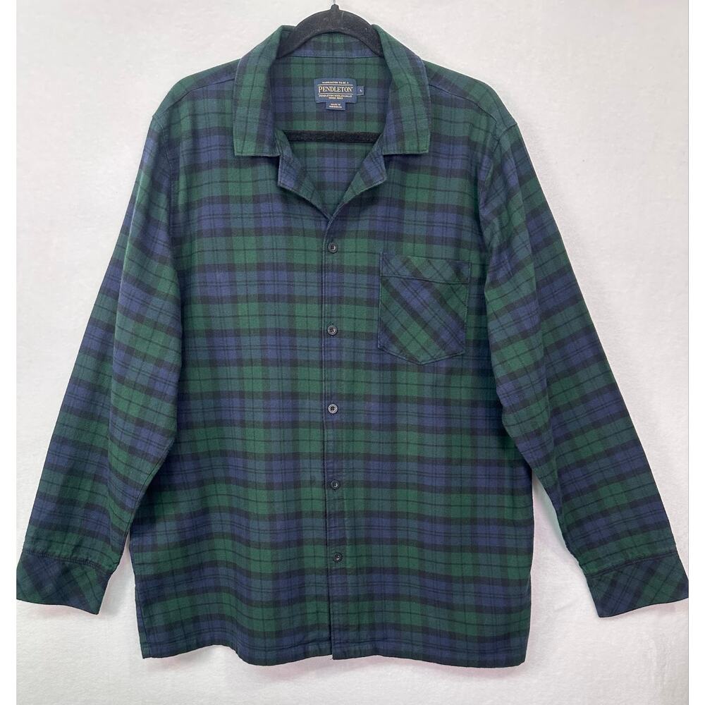 Pendleton Black Watch Tartan Plaid Flannel Pajama Shirt Men’s Size Large - Picture 2 of 8